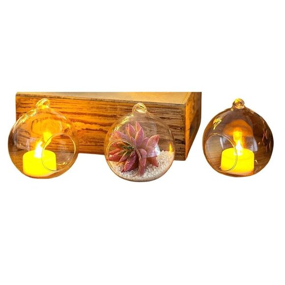 Clear Glass Hanging Ball, Orbs, Ornaments With Jute Twine For Decor Set Of 3 - Picture 12 of 12